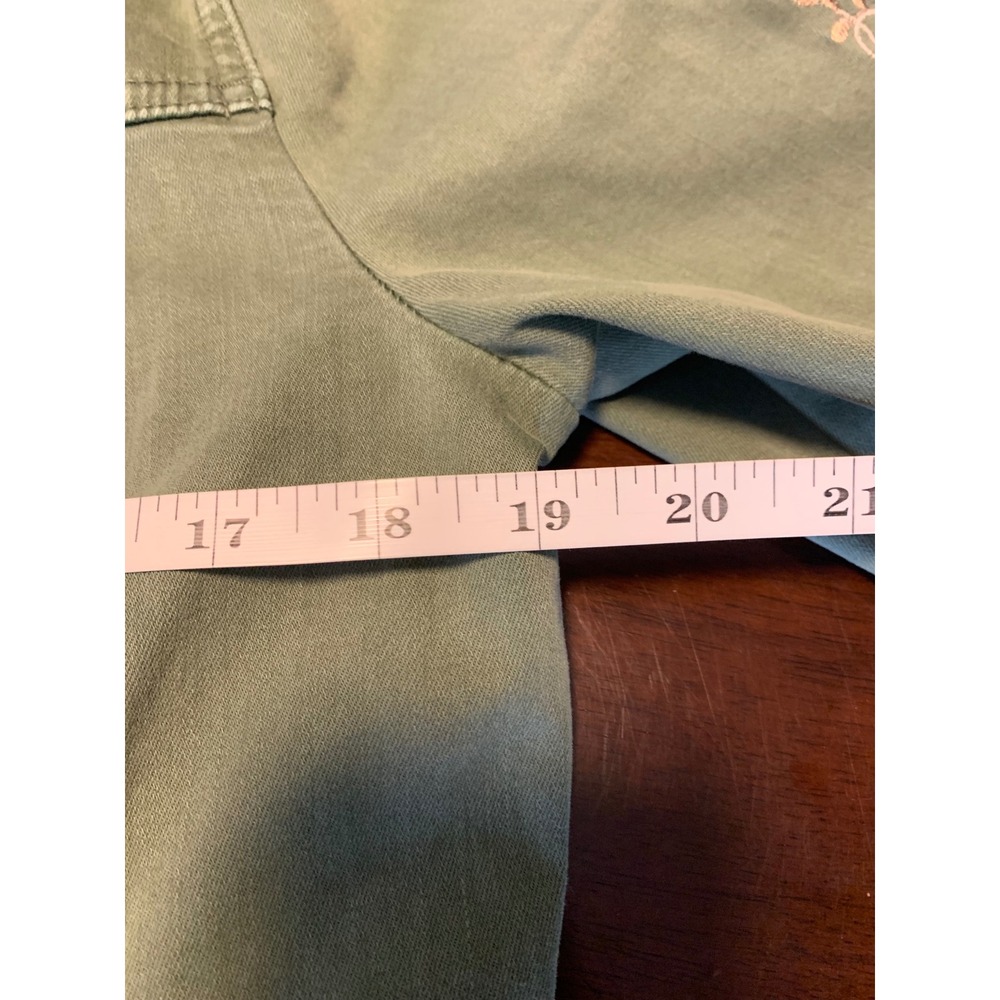 Chico's Green Utility Floral Embroidered Denim Jacket Raw Hem Size 12/14 Large - Picture 5 of 10